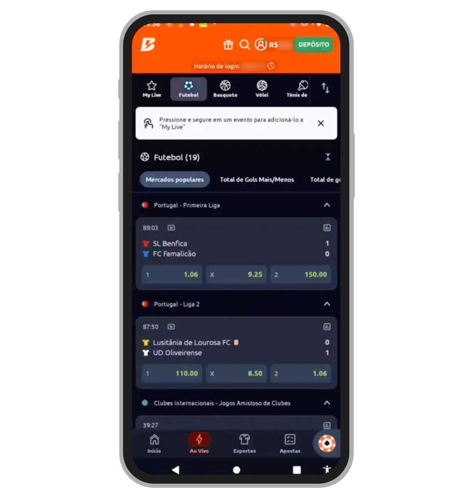 Apostas esportivas no app