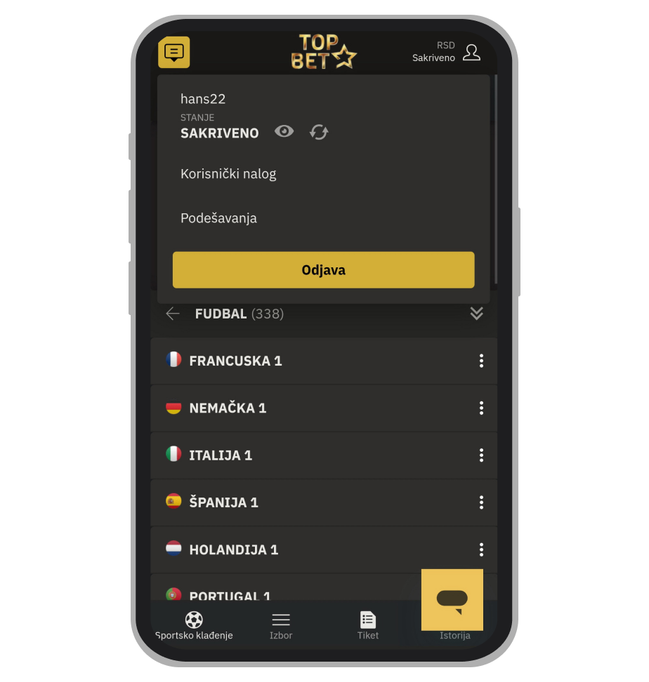 TopBet profilna stranica