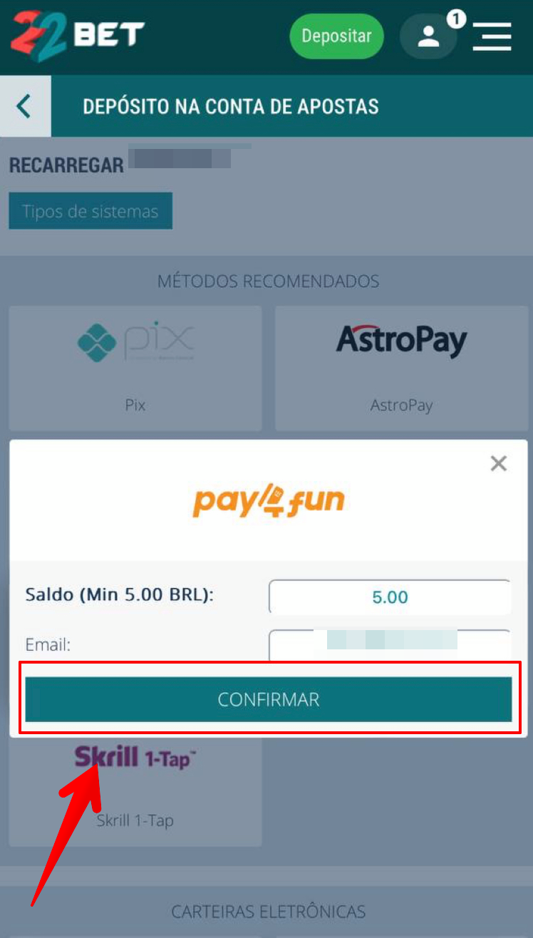  Defina o valo de depósito mínimo de R$5