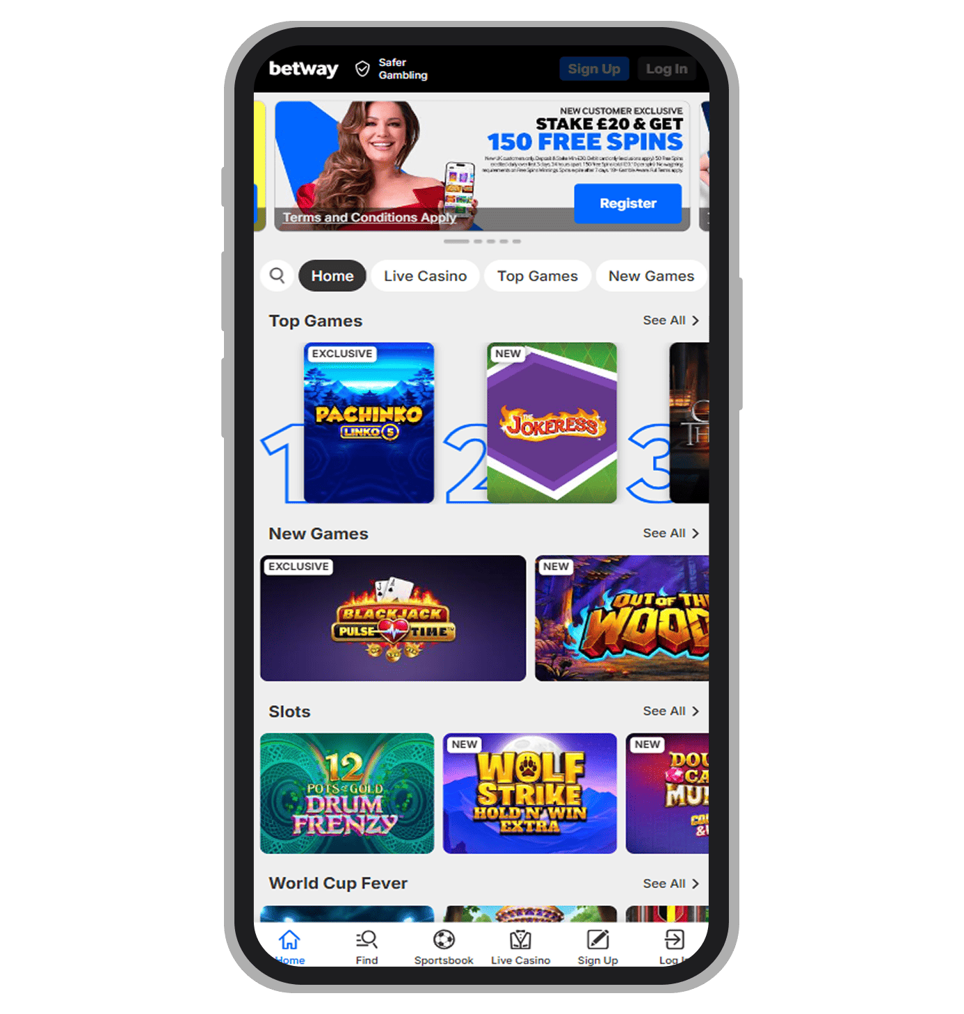 Betway Casino Homepage