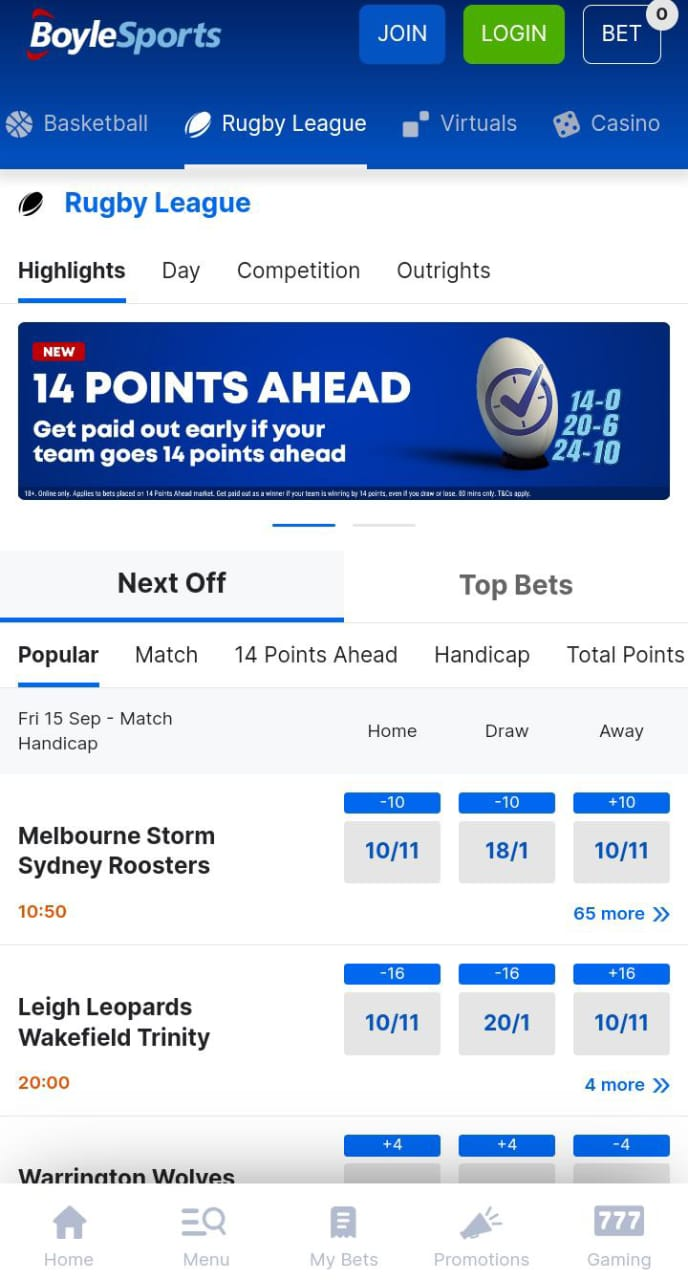 BoyyleSports betting app screenshot