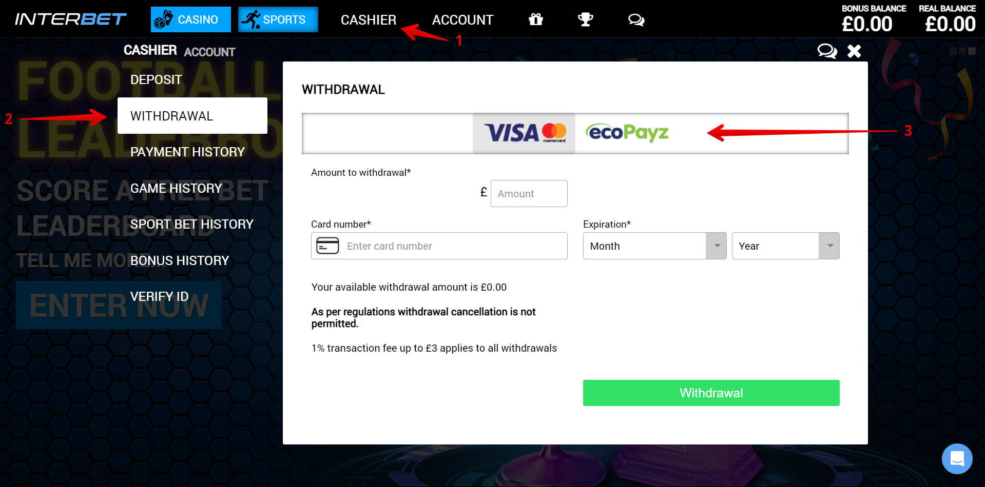 Select the withdrawal payment option