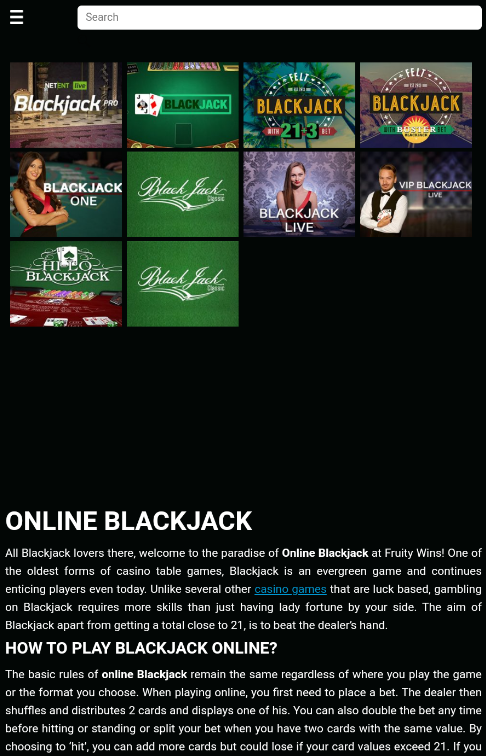 Blackjack in Fruity Wins Casino