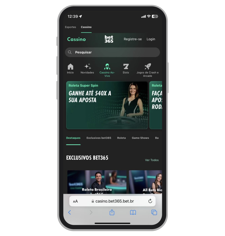 Site mobile da Bet365