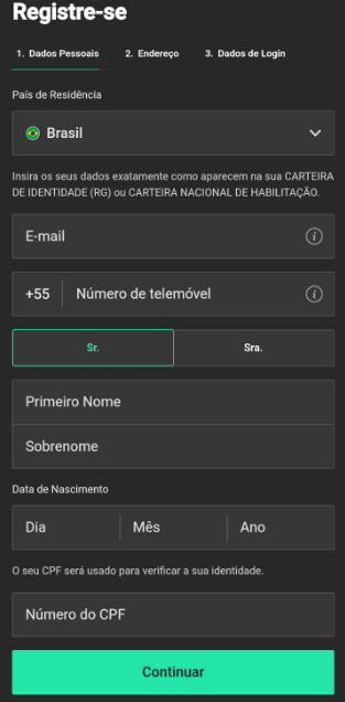 Insere os dados pessoais e clique em "Continuar"