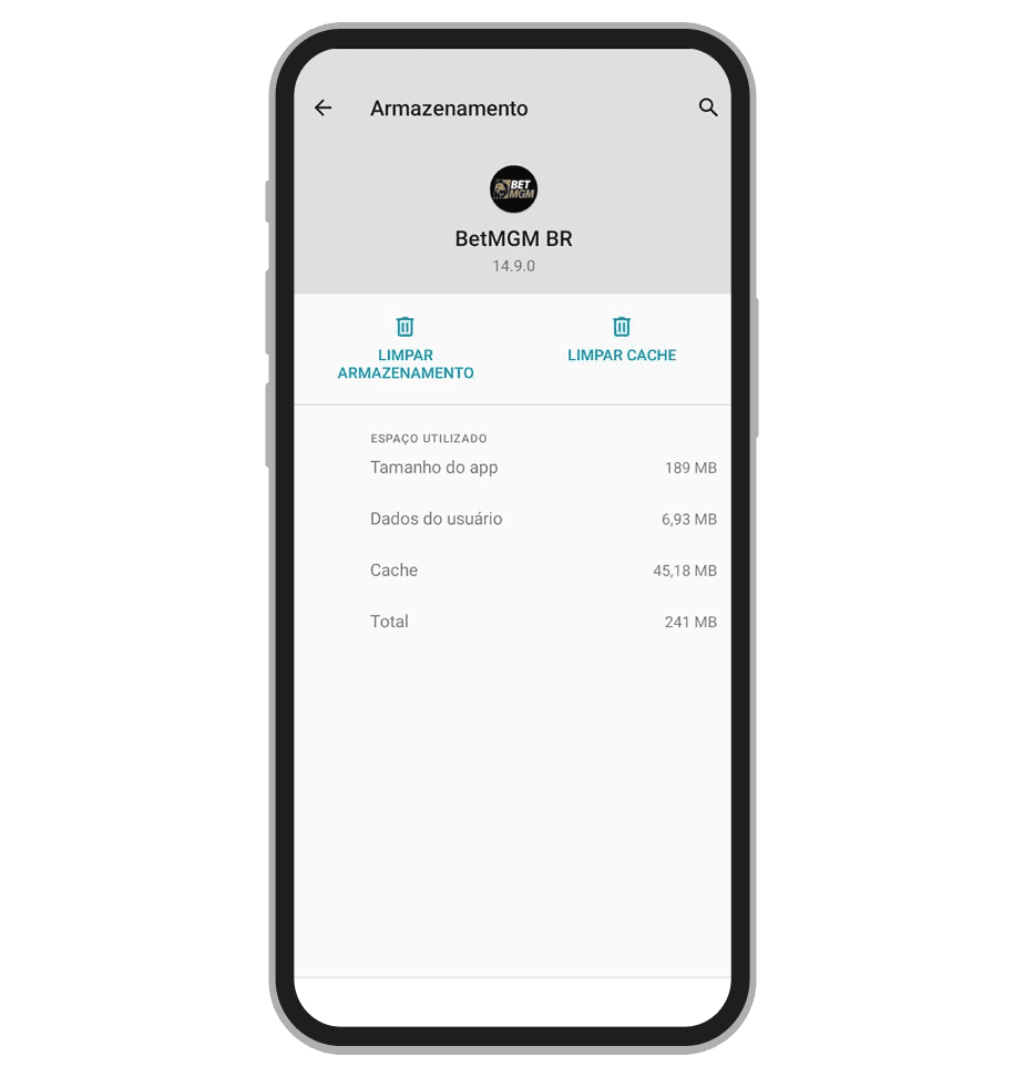 Armazenamento que ocupa no celular app da BetMGM cassino