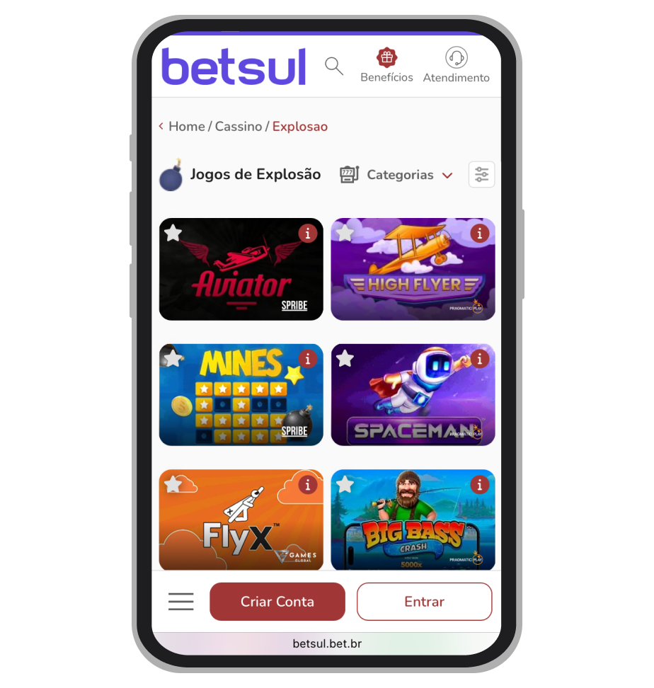 Jogos de Explosão no cassino Betsul 