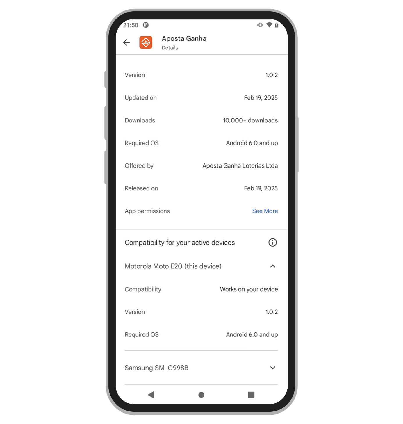O app Aposta Ganha exige Android 6.0 ou superior