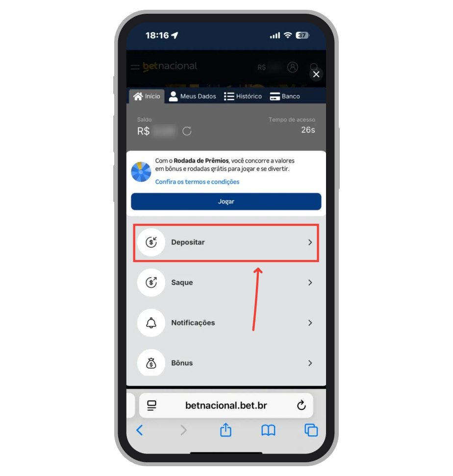 Escolha “Depositar” no menu