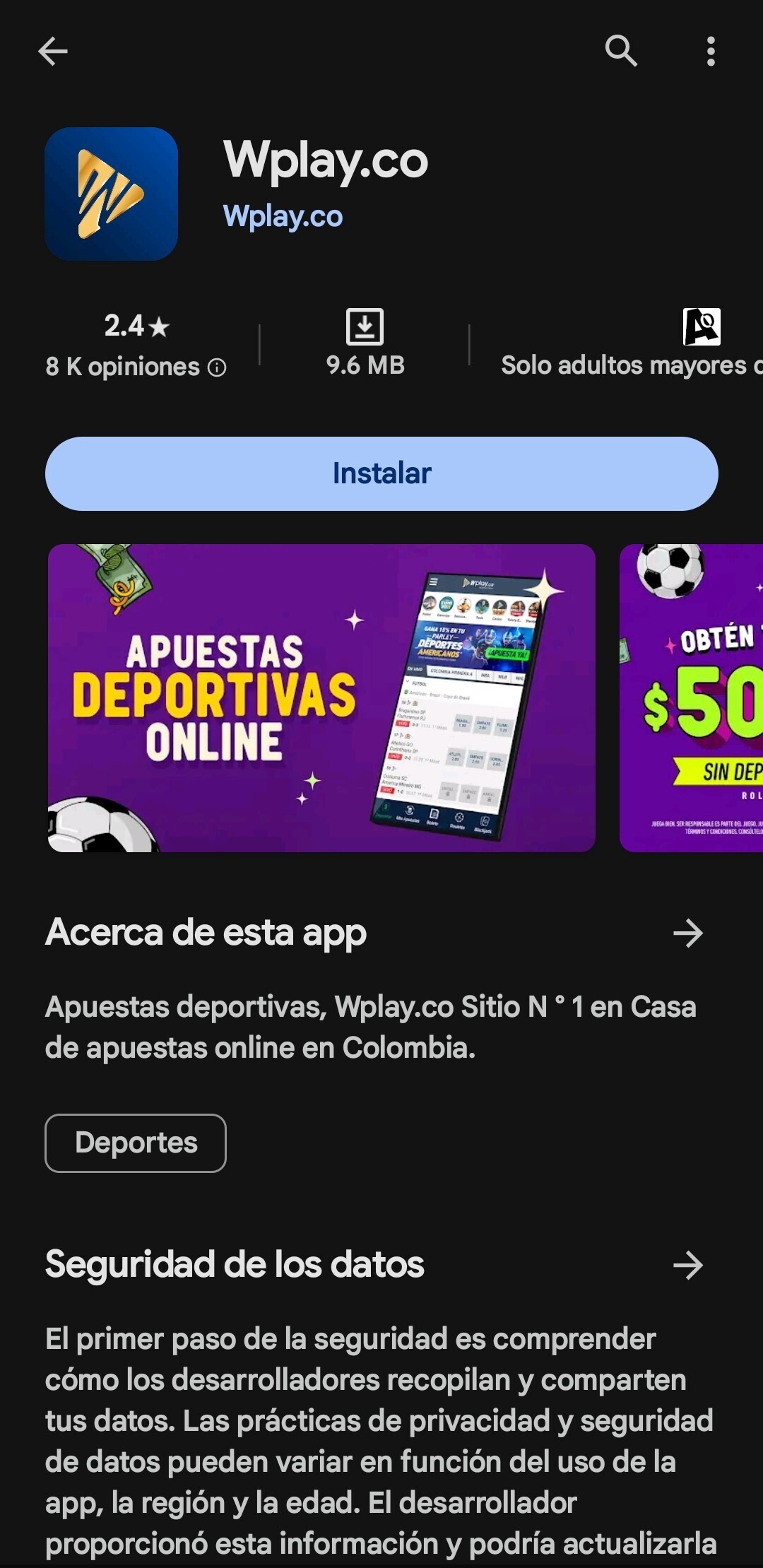 Wplay apuestas en Play Store