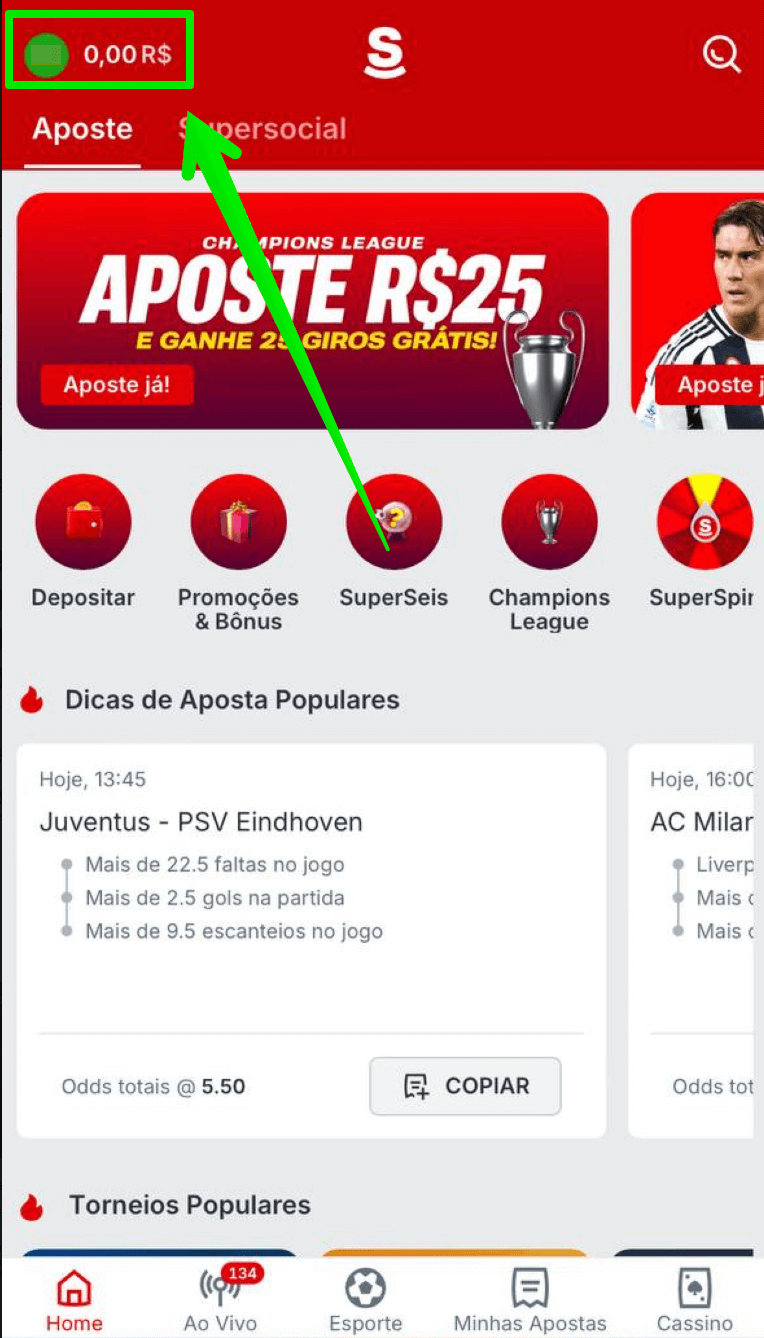 Acesse o menu da conta