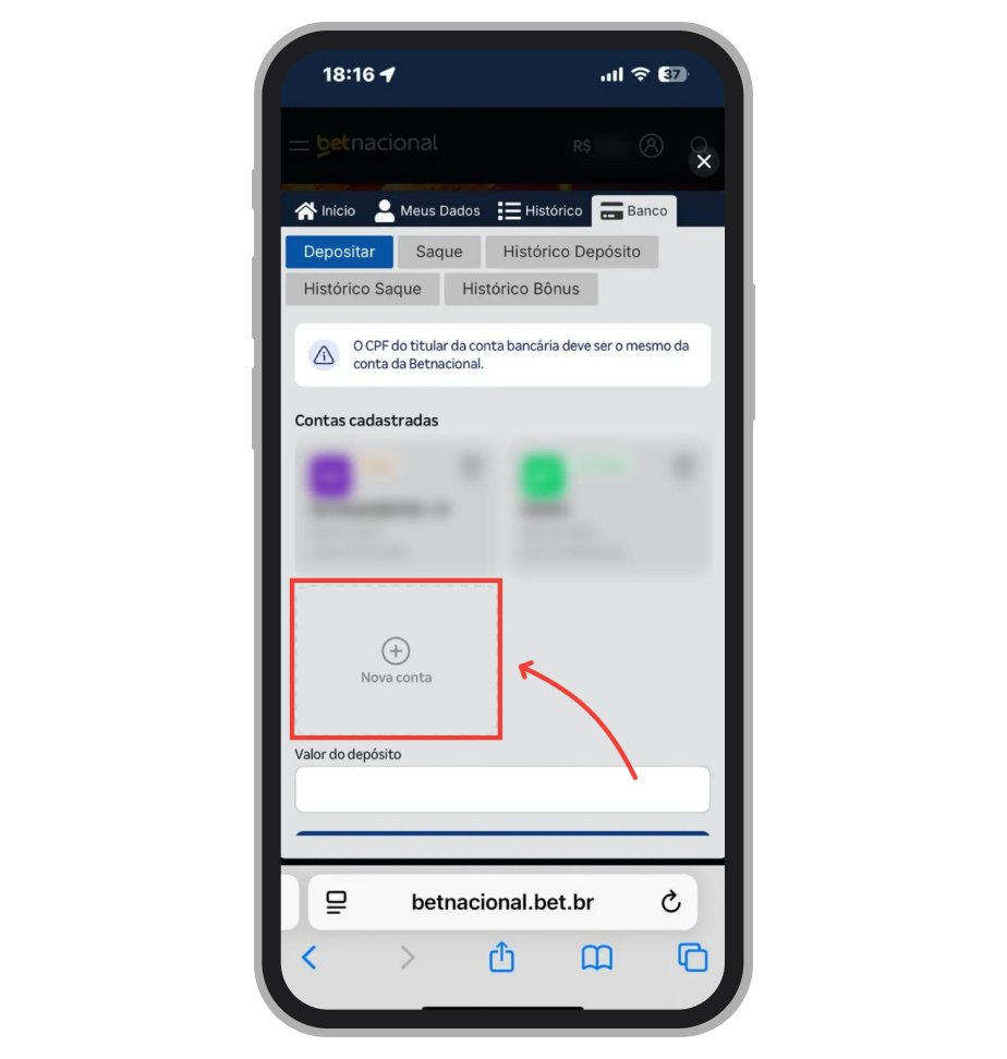 Opte por depositar da nova conta