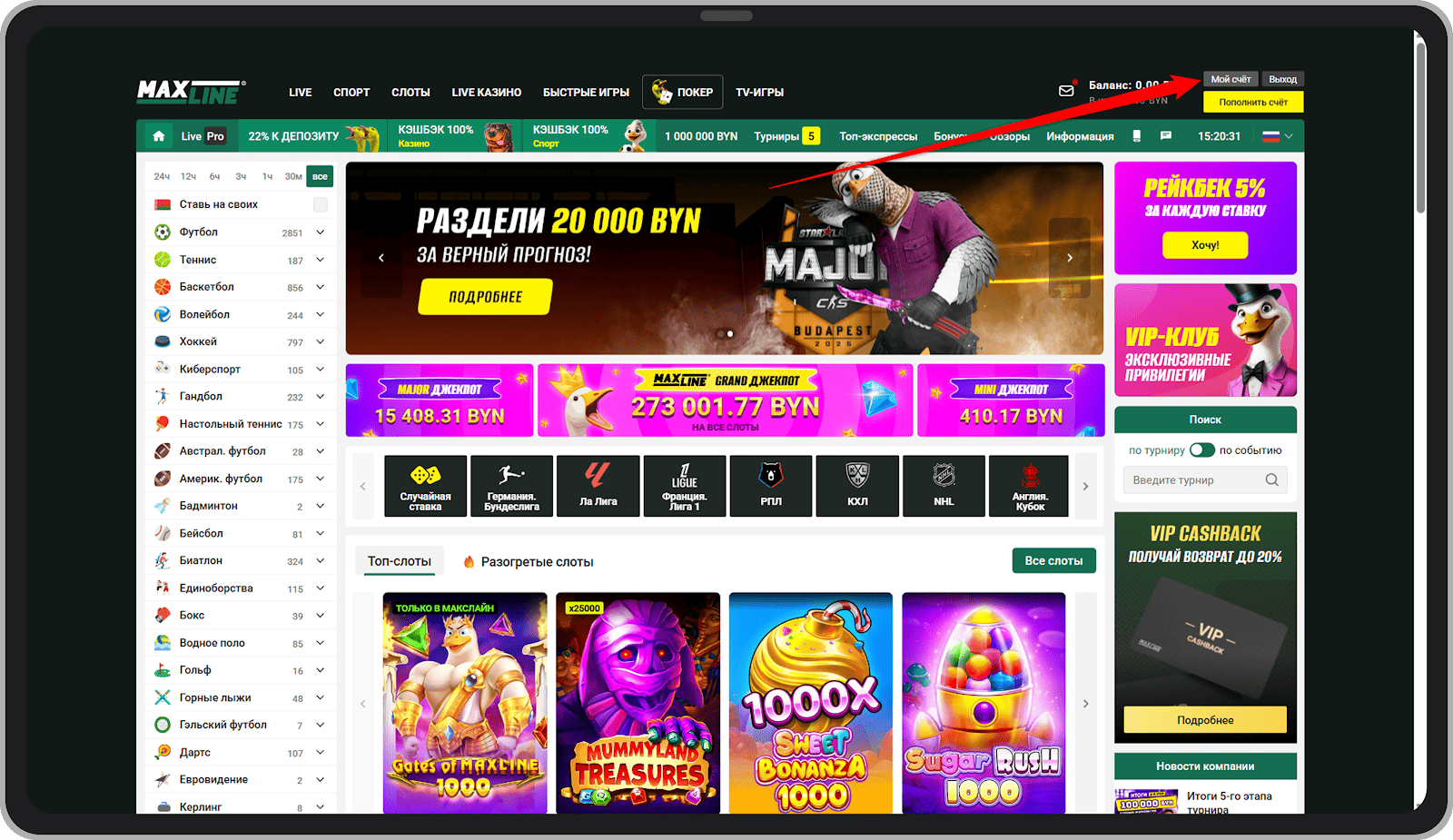 Раздел «Мой счёт»