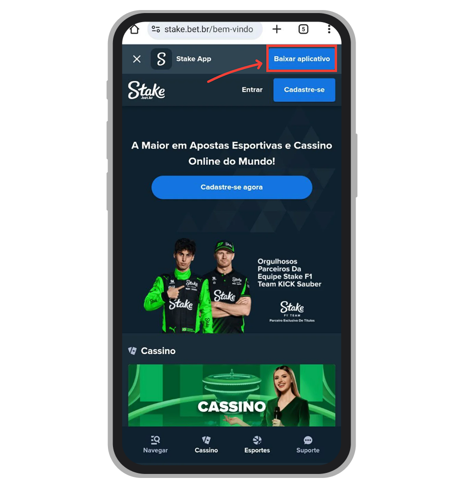 Toque no banner do aplicativo no site mobile