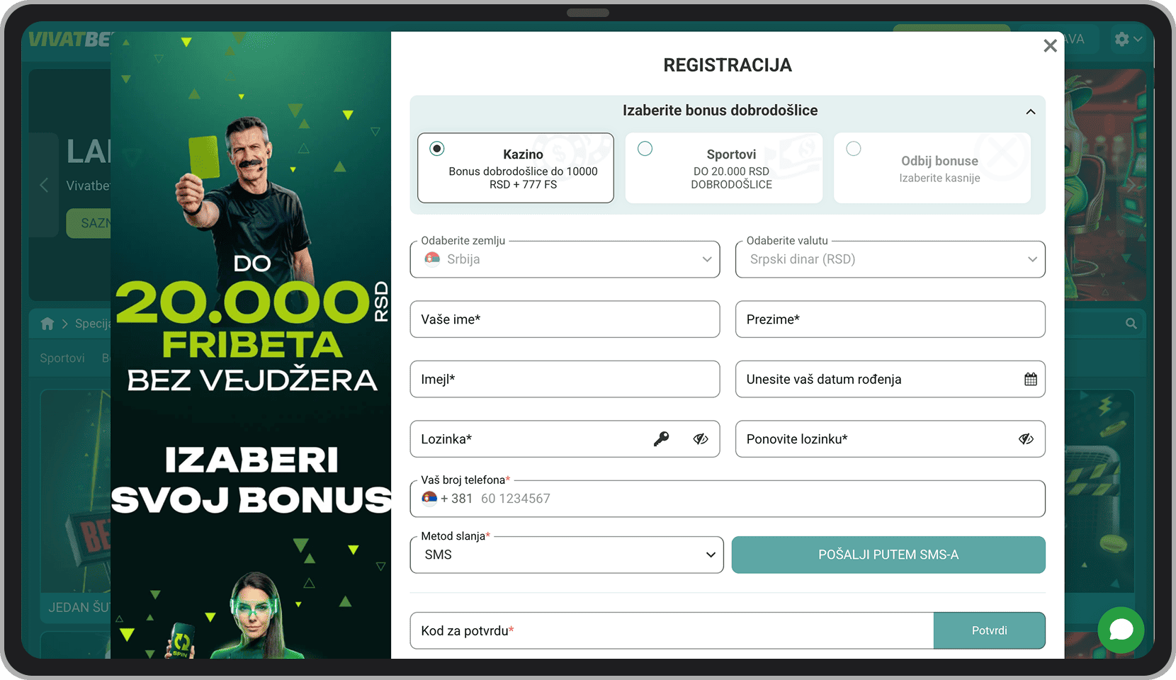 Online registracija na VivatBet