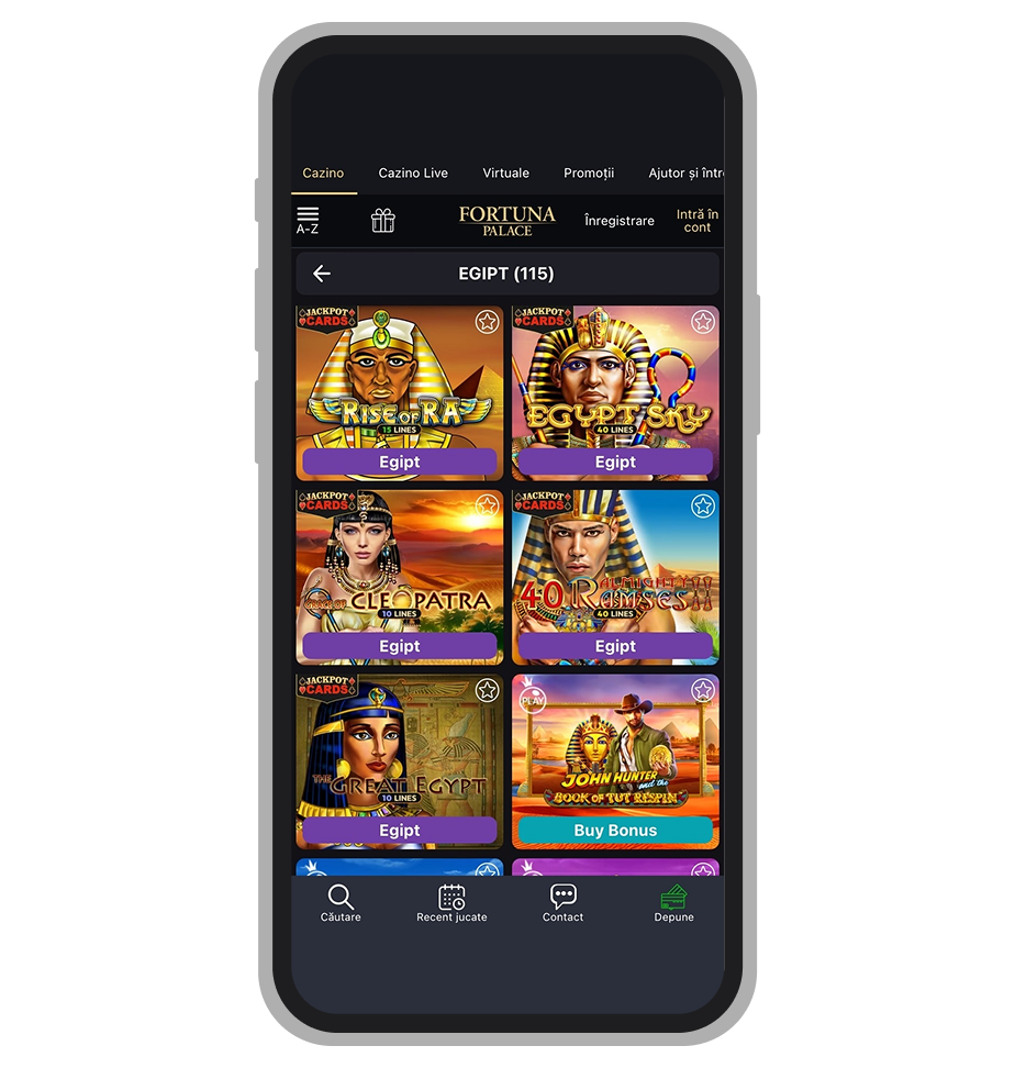 Păcănele cu tematică egipteană la Fortuna Palace