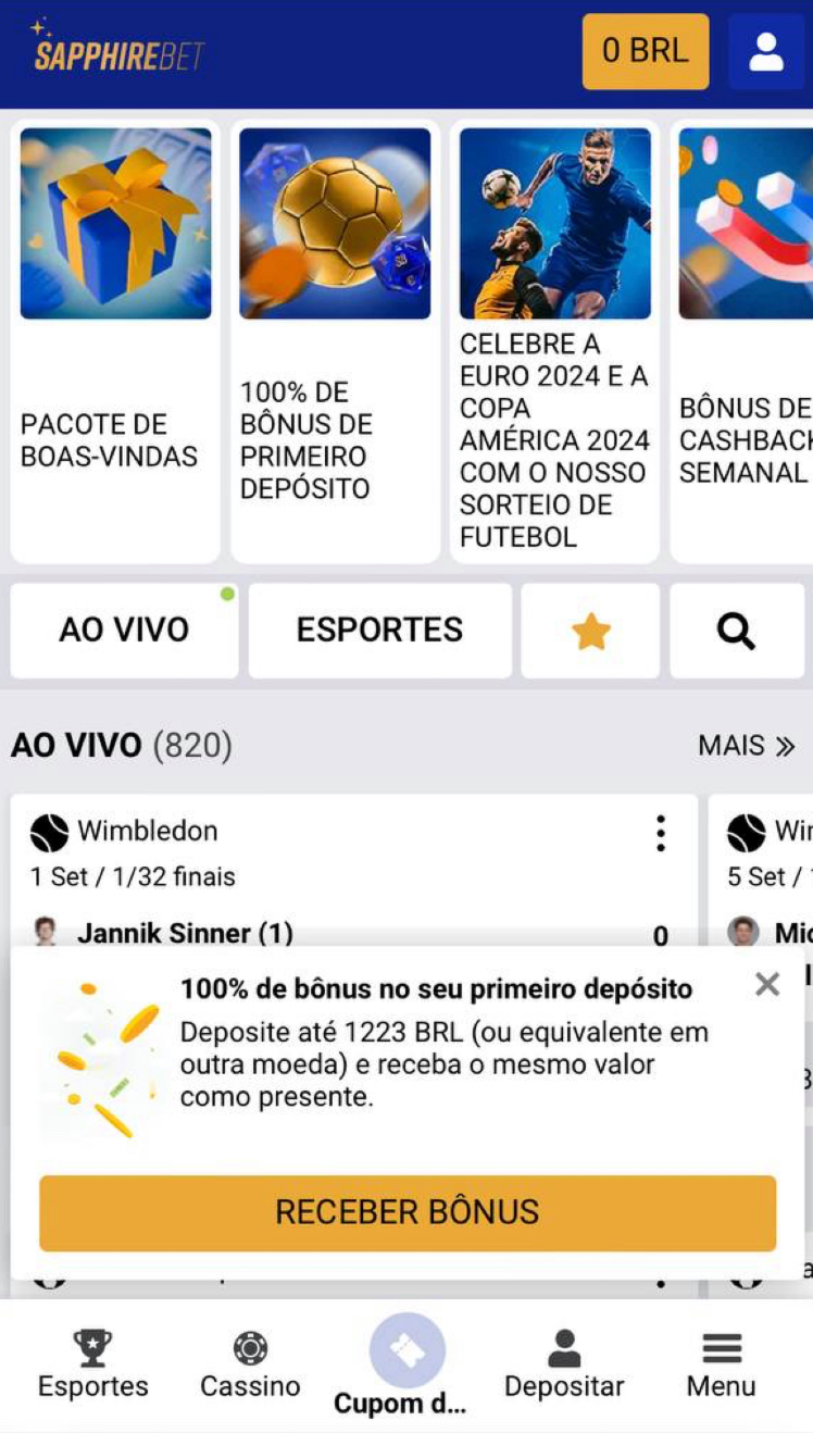 O bookmaker oferece bônus de primeiro depósito