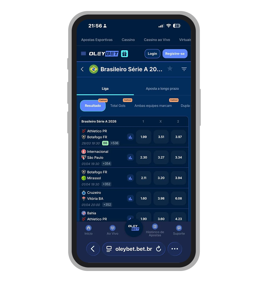A Oleybet é uma das plataformas com odds mais altas para futebol nacional