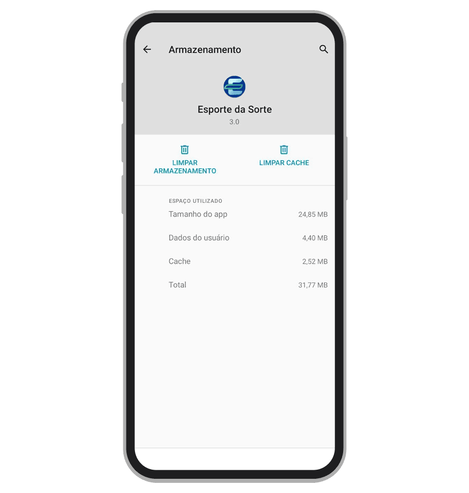 Total espaço ocupado pelo app é de apenas 31,76 MB
