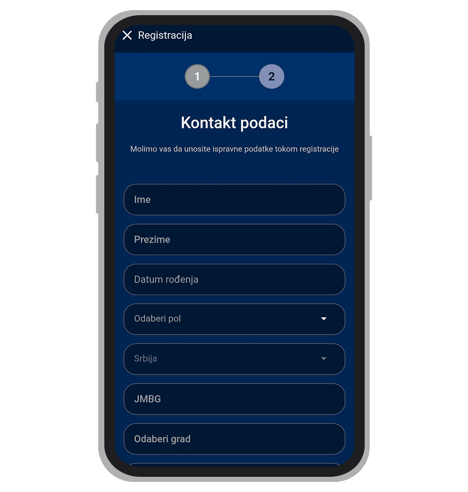 Taš Bet registracija korak dva