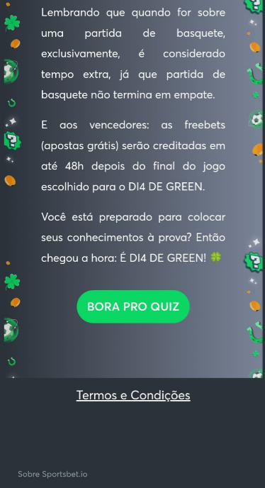 Clique em Bora pro Quiz na promoção Di4 de Green