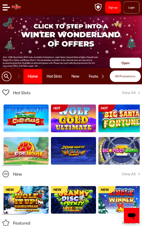 Main page in mobile version of the casino