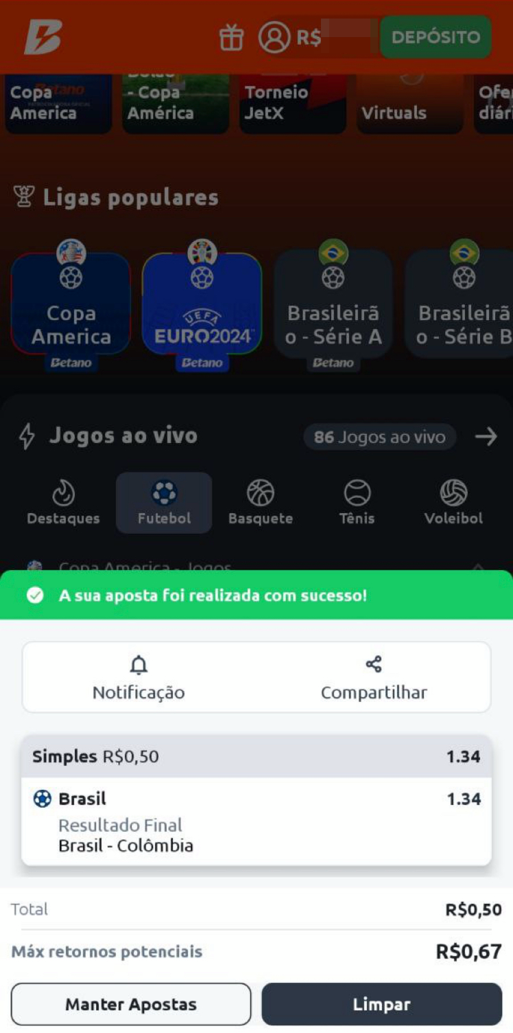 Aposta minima aceita na Betano é de R$0,50