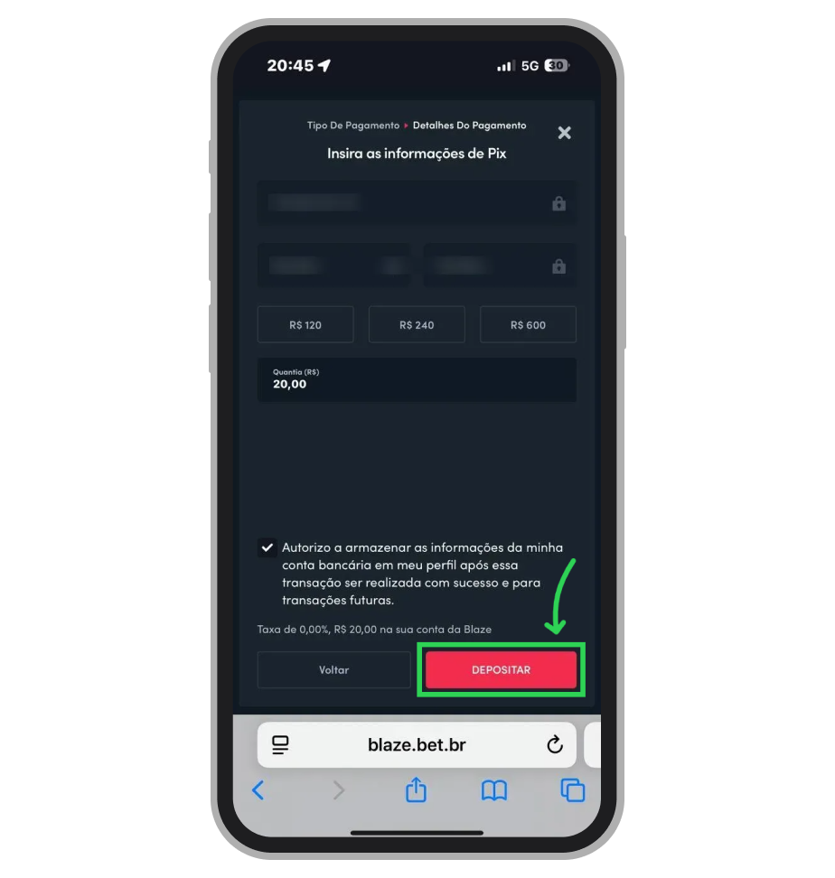 Preencha os dados cadastrais e defina o montante de pagamento