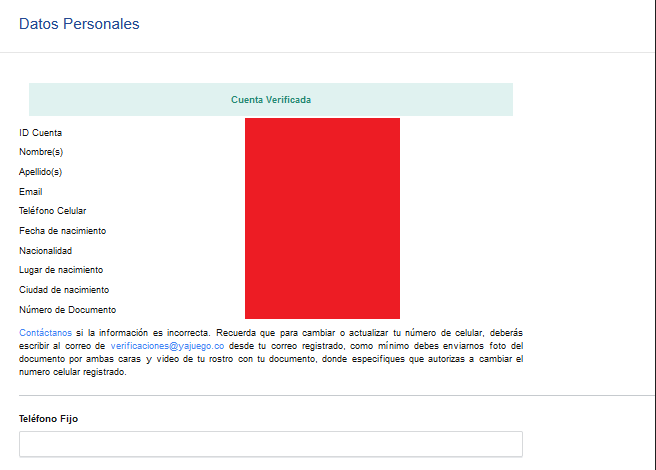 Datos personales de cuenta