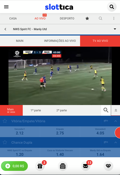 Streaming ao vivo na casa de apostas Slottica