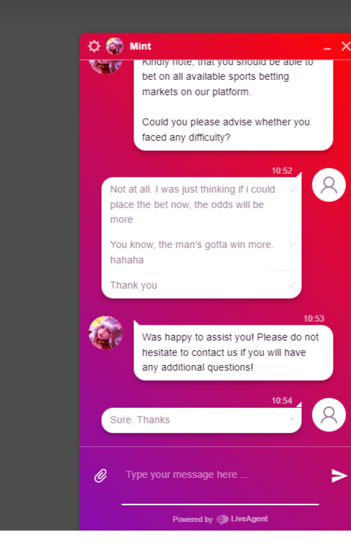 Response from live chat