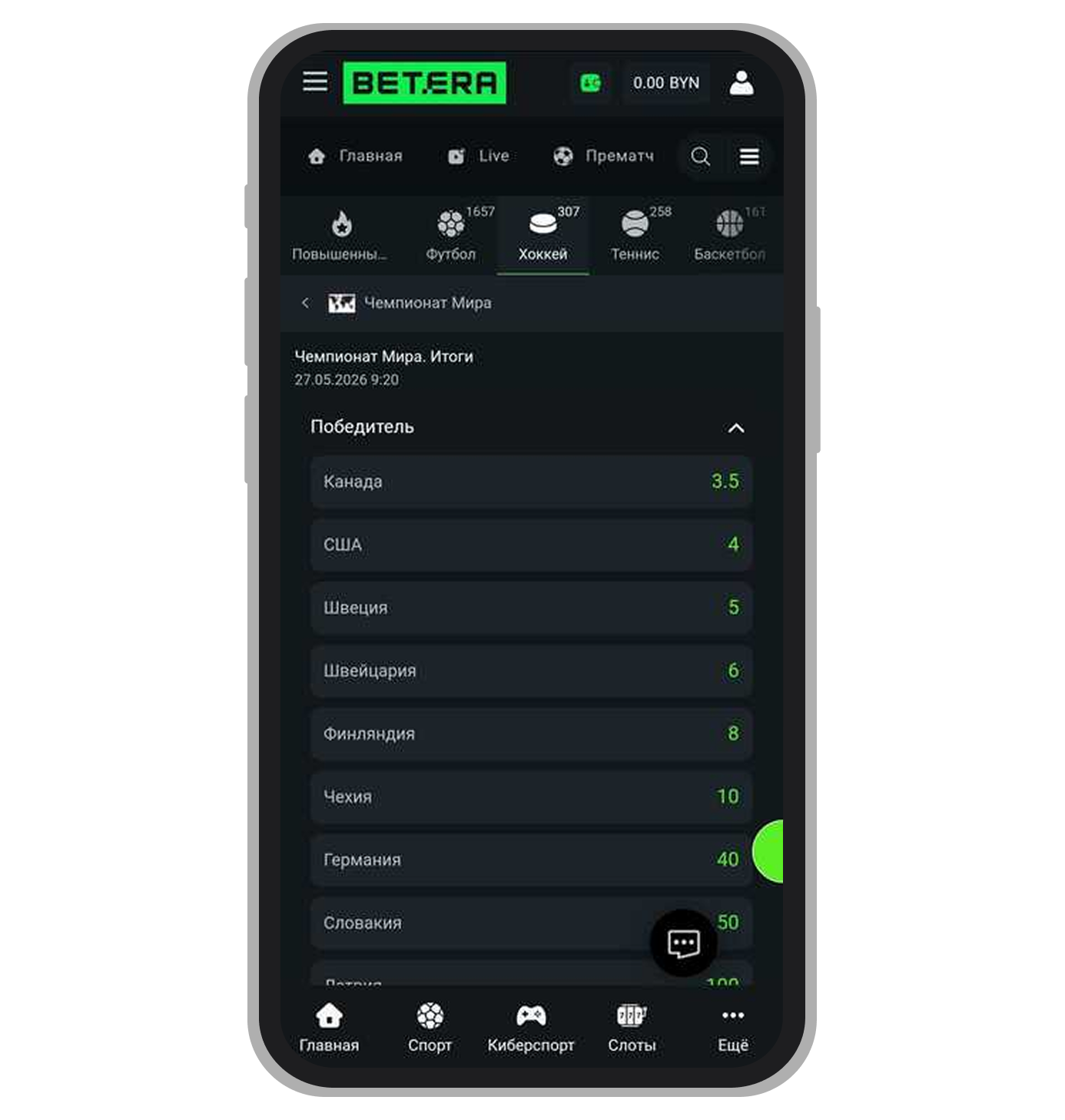 Аутрайты на Betera
