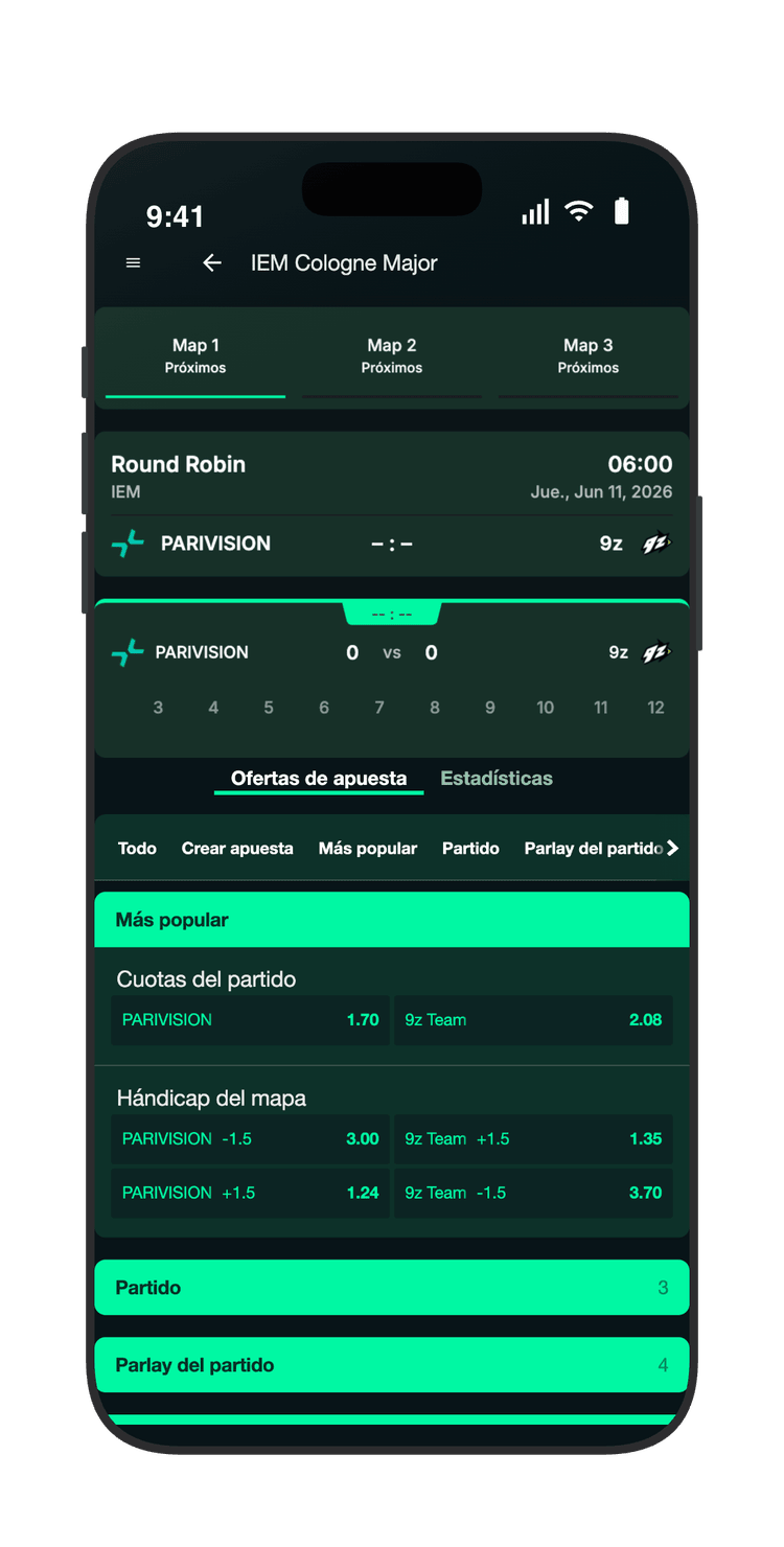 Mercados de apuestas en CS2 IEM Cologne Major en Speedybet: ganador, hándicap del mapa, Crear Apuesta y Parlay