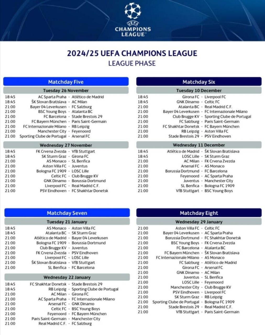 Champions League 2024 Match Schedule Amargo Mirabella