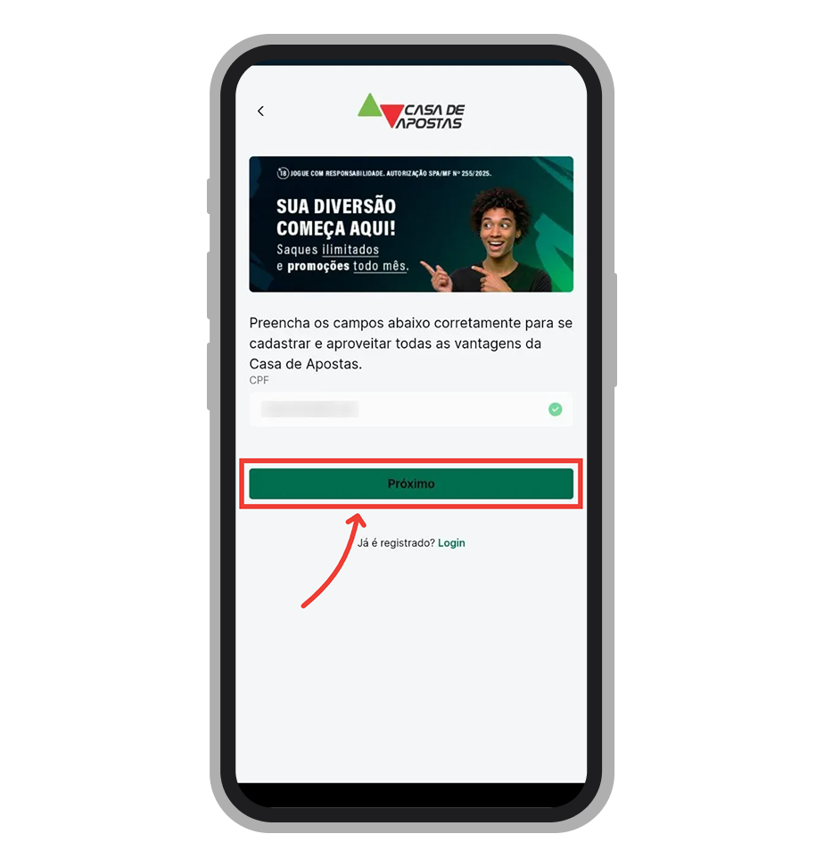 Insira seu CPF, clique em "Próximo"