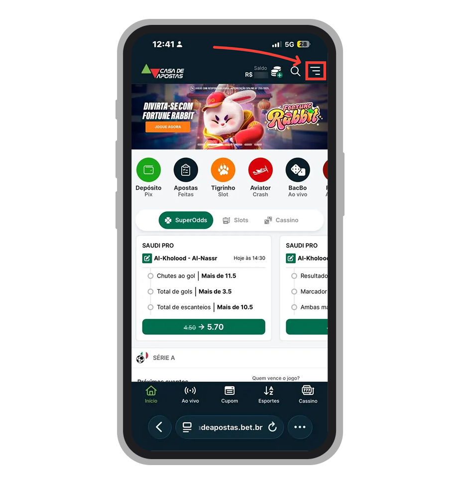 Toque no ícone de três linhas (Menu)