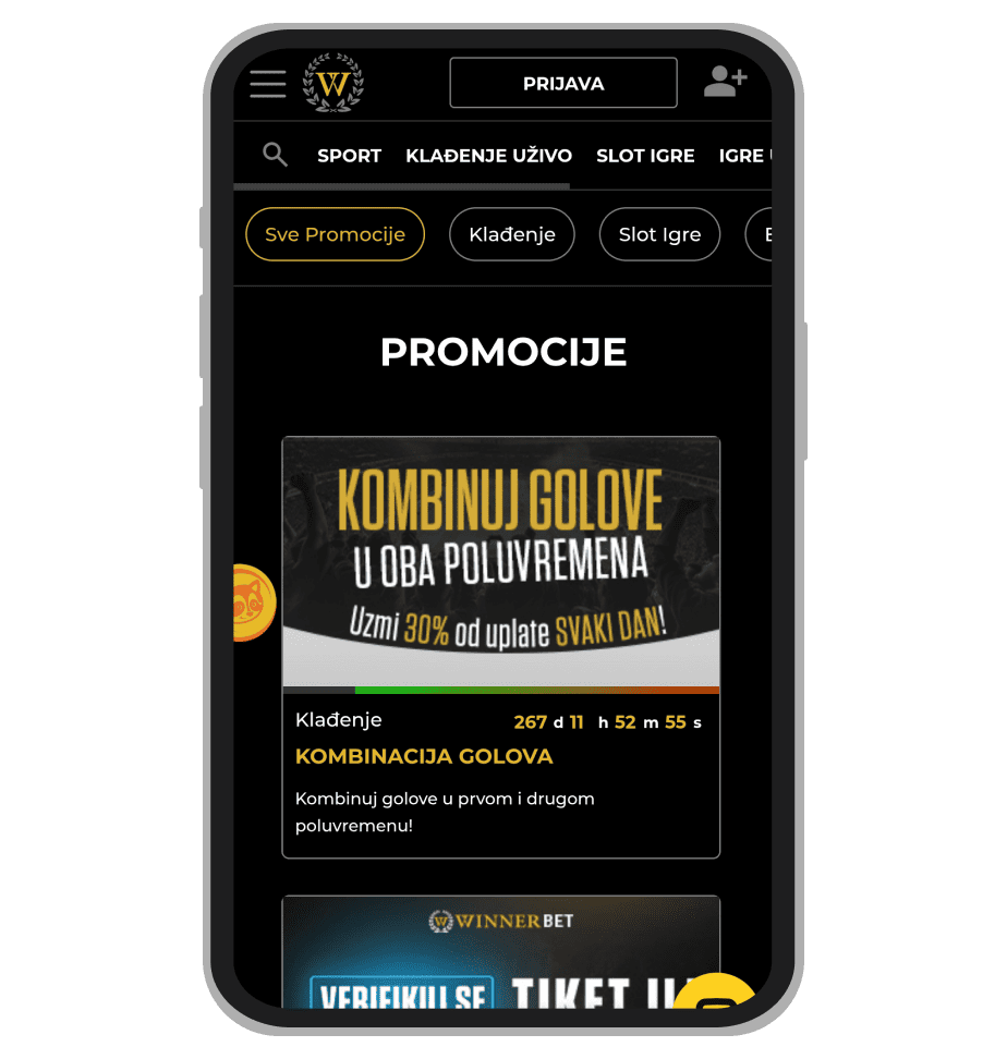 Stranica sa promocijama na Winnerbet