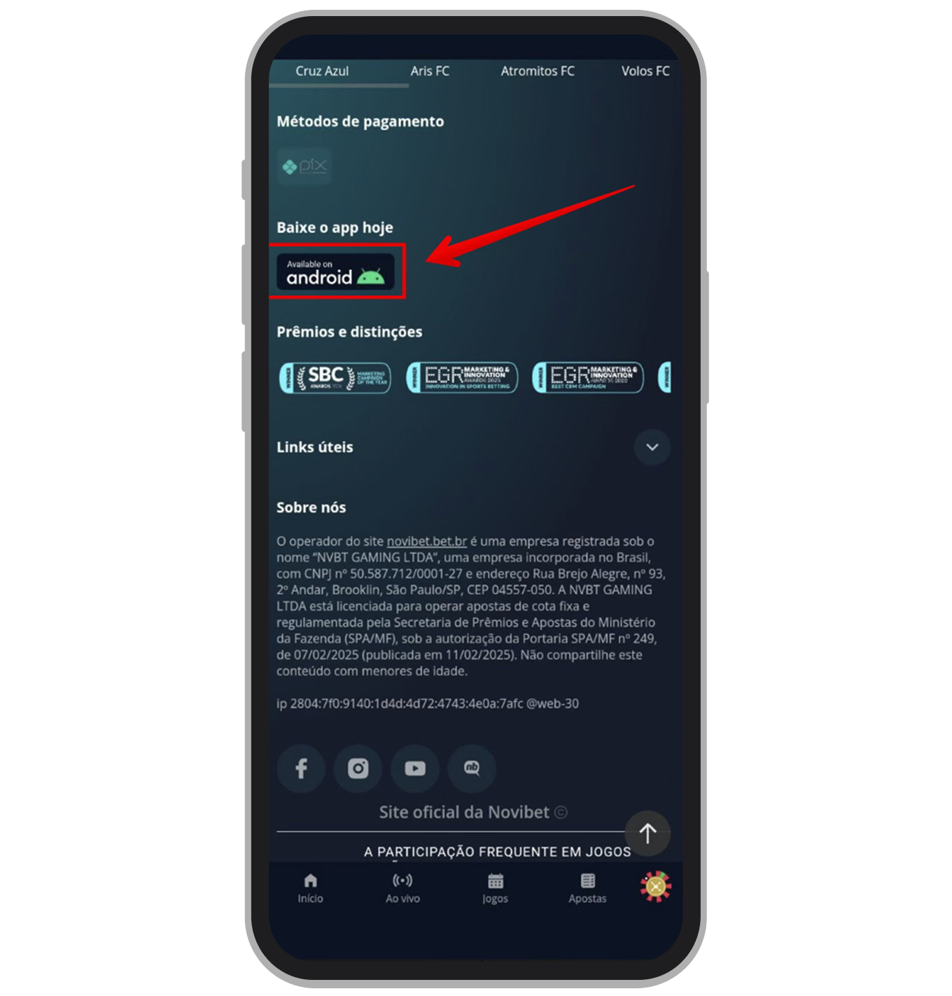 No site mobile busca por banner de app
