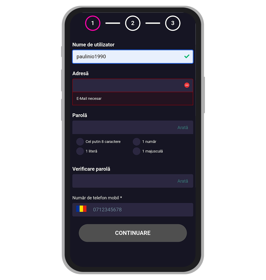 Formular înregistrare (prima parte)