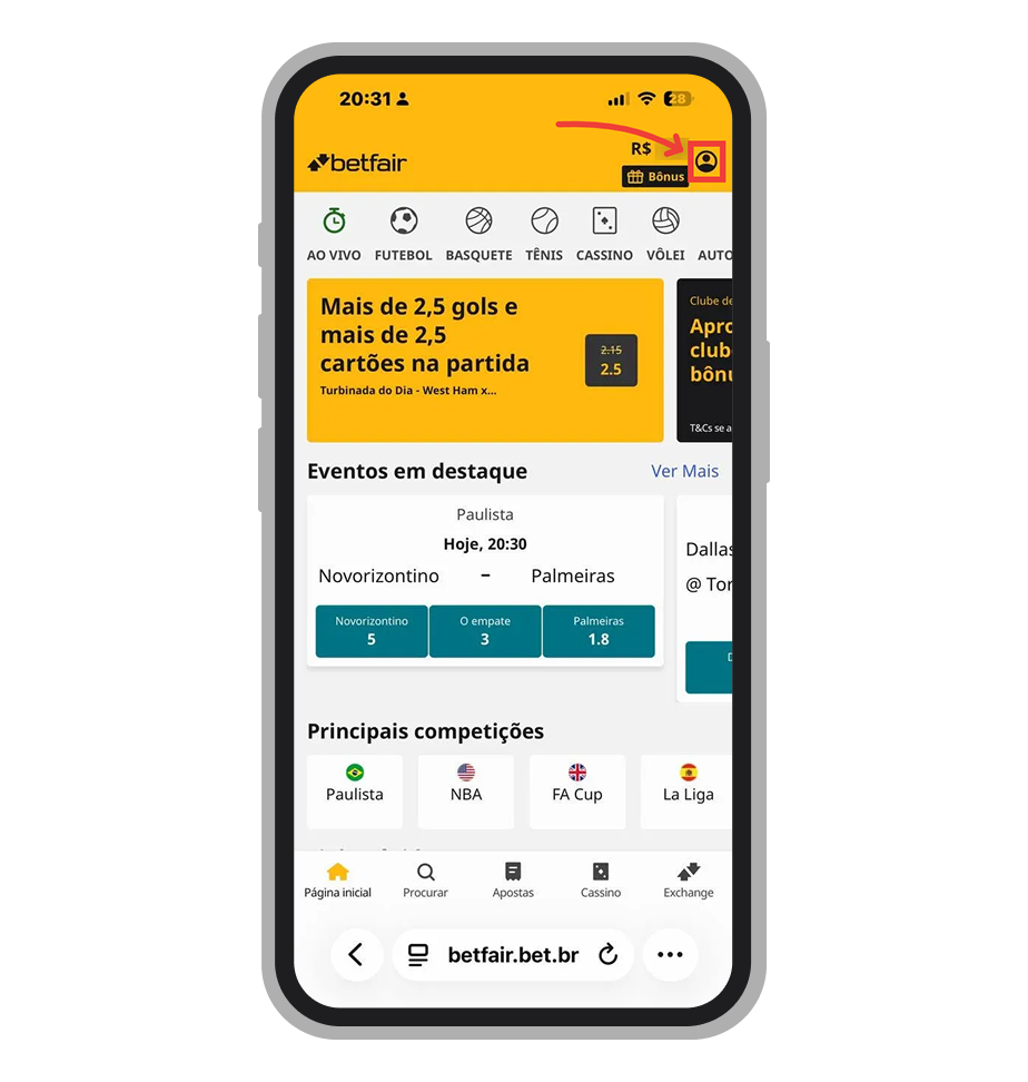 Acesse o menu da conta 