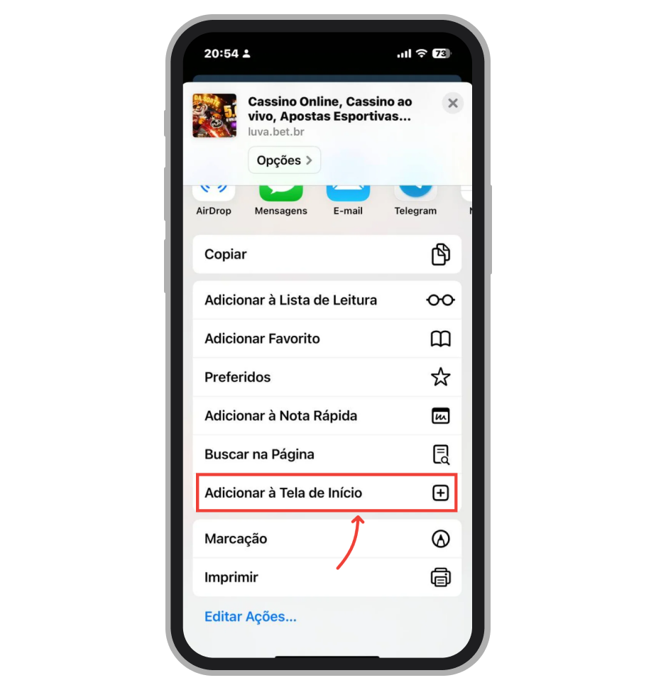 Selecione “Adicionar à Tela de Inicio” 