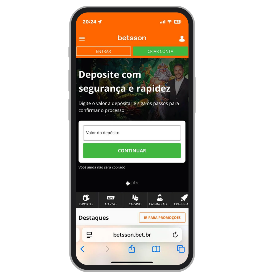 A página inicial do site Betsson