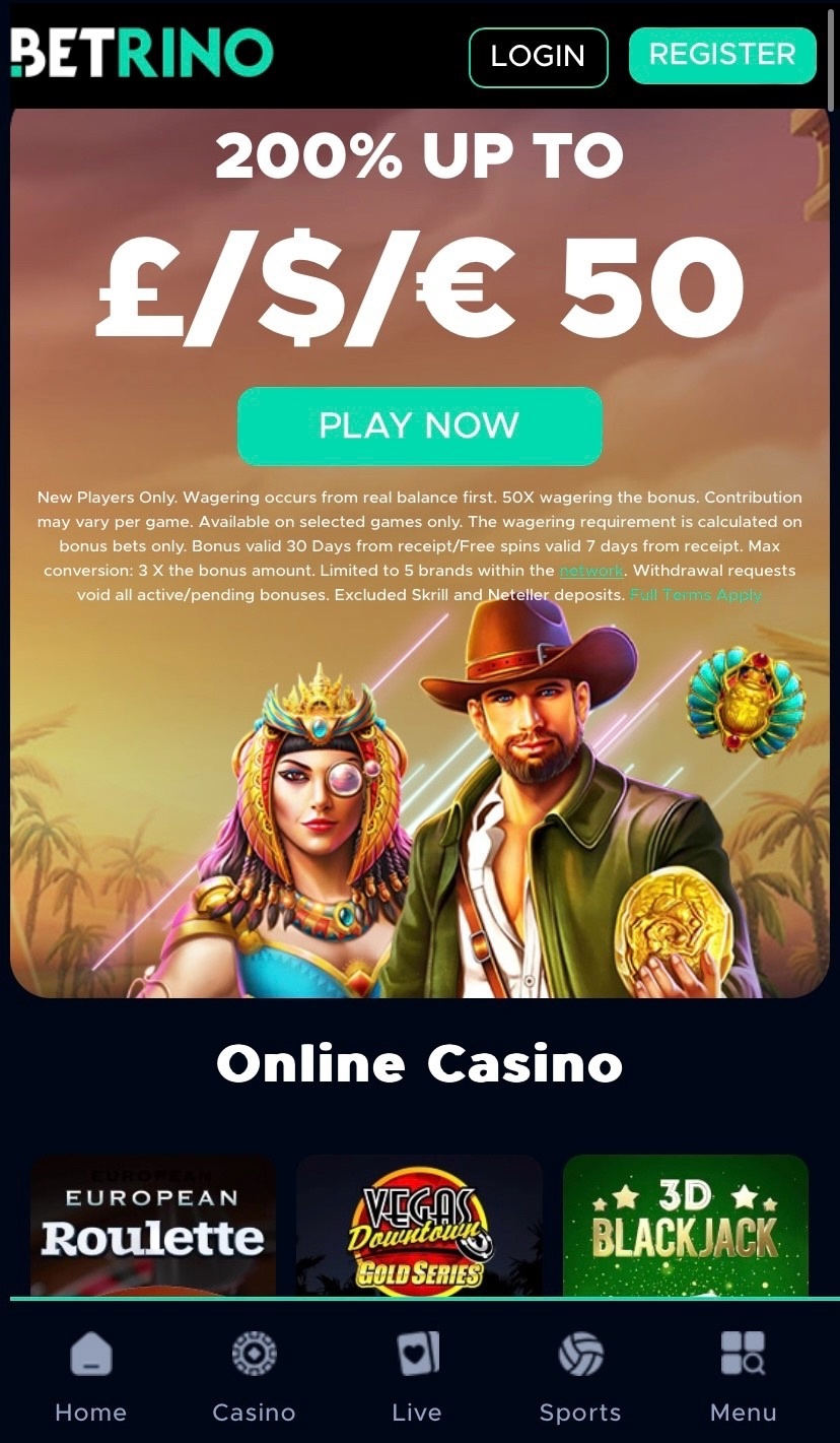 Betrino Casino Mobile (Homepage)