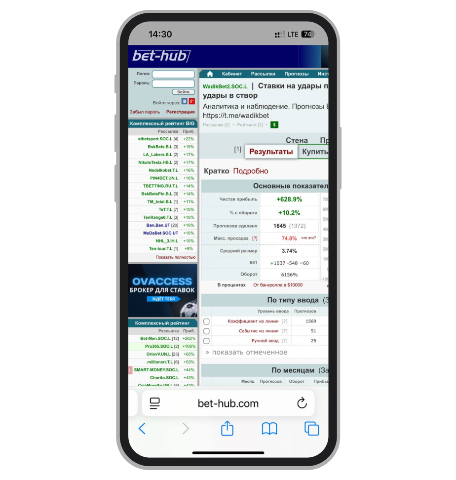 Стартовая страница Bet-hub