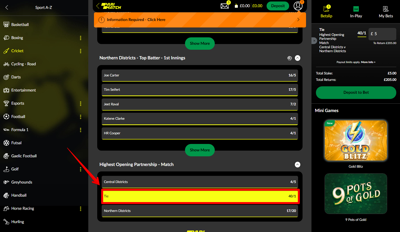 Placing a bet through Partimatch.