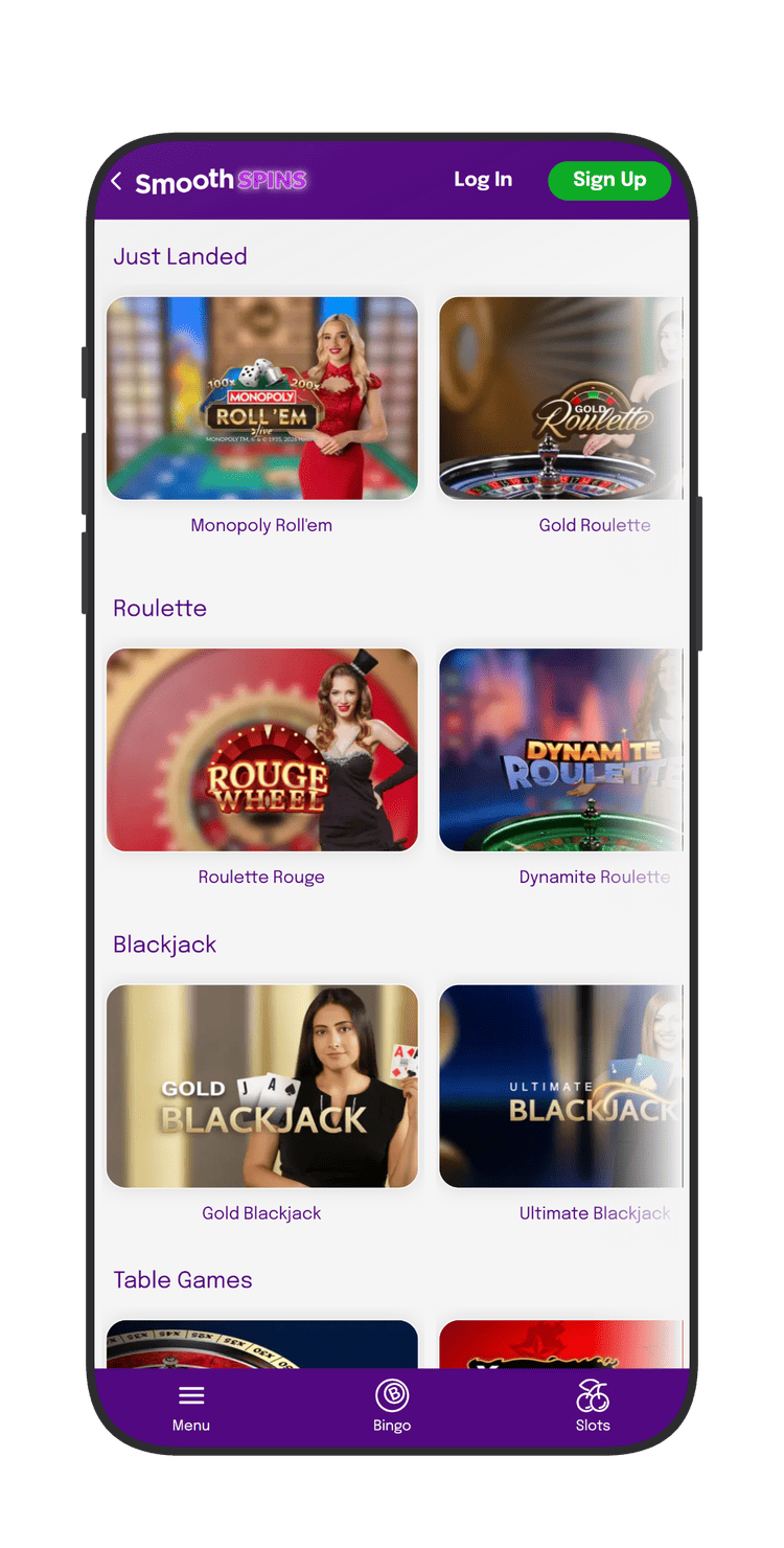 Live casino section at Smooth Spins