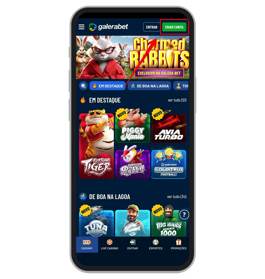 Clique em "Criar Conta" na tela inicial 