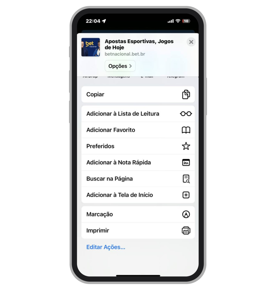 A instrução para criar um atalho é exibida no iPhone ao acessar via iOS