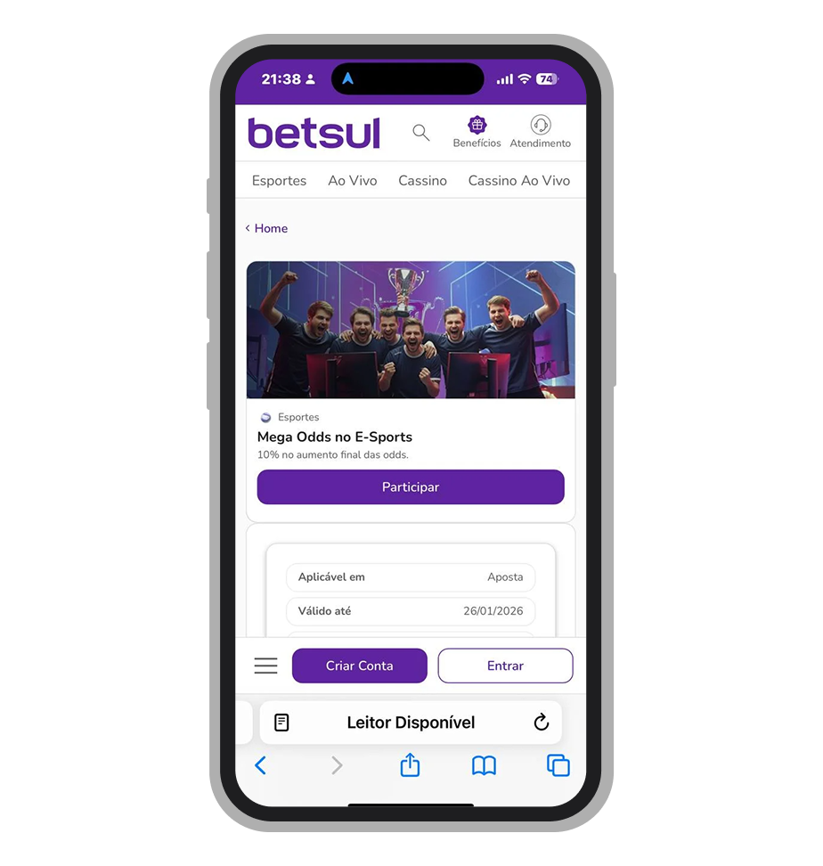 Promoção Mega Odds no eSports da Betsul com aumento de 10% nas odds em apostas múltiplas 