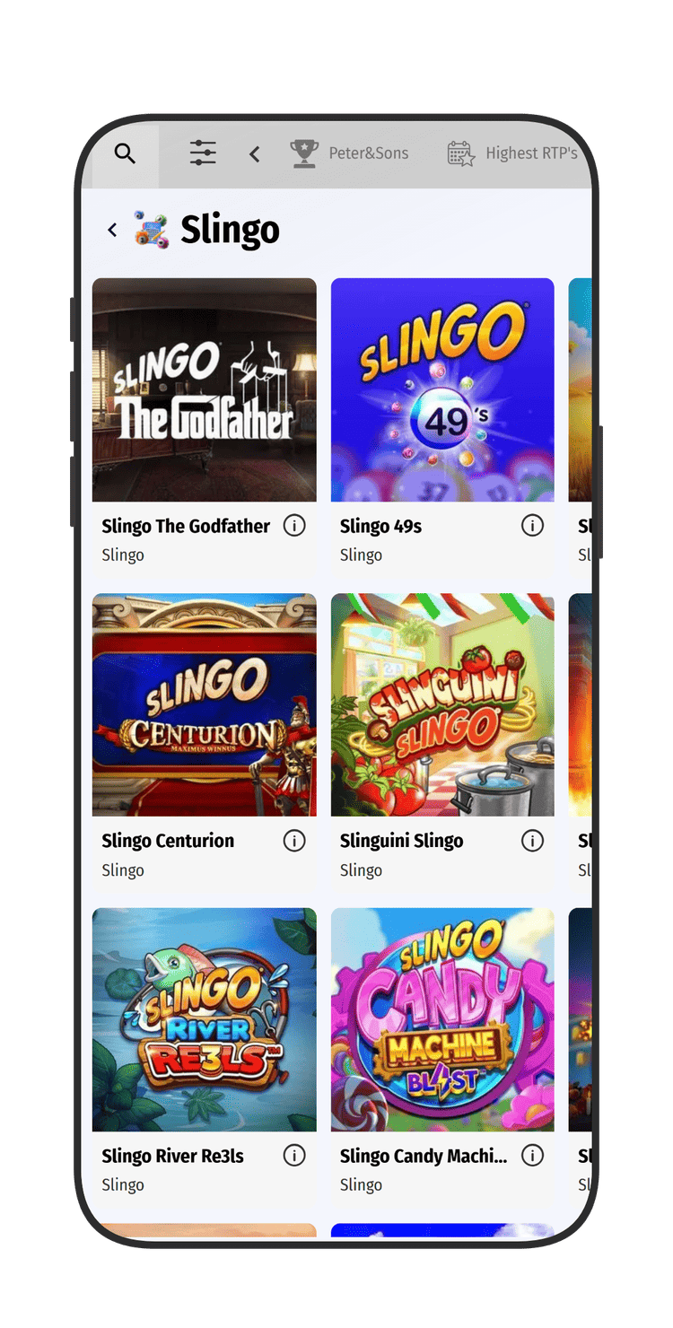 Slingo section at Hollywoodbets Casino